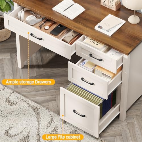 Farmhouse 47" Executive Desk, Computer Desk with File Drawer, Unique White - Image 4