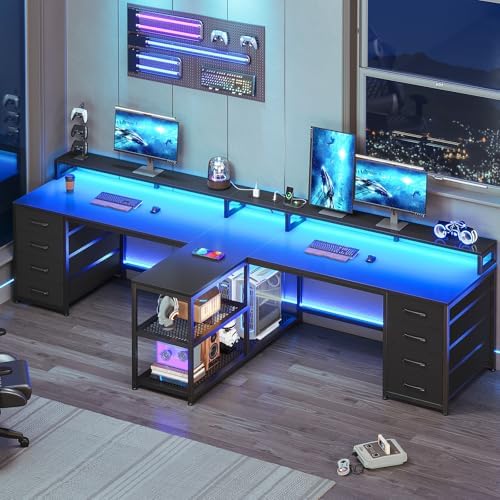 SEDETA 94.5" 2 Person Gaming Desk with 8 Drawers & Storage Shelves, Black by SEDETA