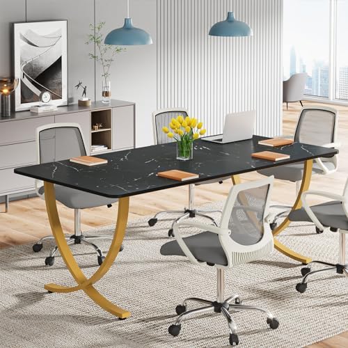 Tribesigns Executive Desk, 63” W x 31.5” D Large Office Desk, Modern Computer Desk Conference Table Meeting Room Table, Business Furniture for Home Office, Black and Gold - Image 4