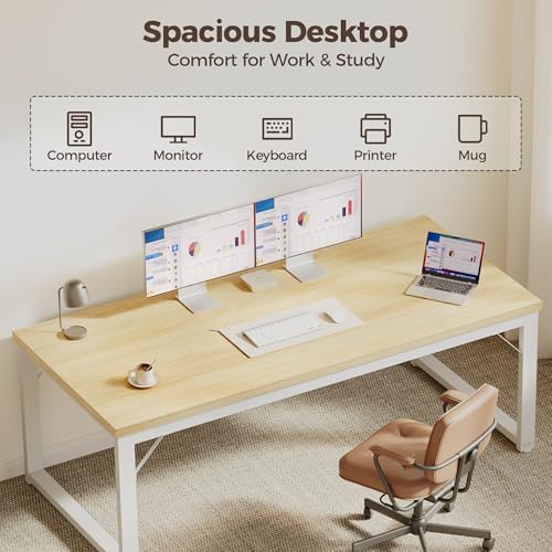 Mericonia 54 Inch Computer Desk, 1" Thick Large Office Table, Oak - Image 5