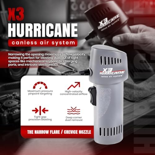 Canless Air X3 Hurricane Air Duster - Rechargeable Air Blower with Adjustable Speed up to 260 MPH - 5 Attachments Dust Removal Tool - Compressed Air Alternative for Electronics & Car Detailing - Image 5