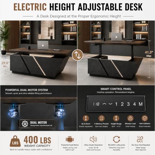 SAINTCY Professional Executive Desk with Privacy Panel & Drawers | Electric Standing Desk for Law Firms, Financial Offices & Corporate Campuses | Modern Workspace Solution (Right Return, 95 in) - Image 5