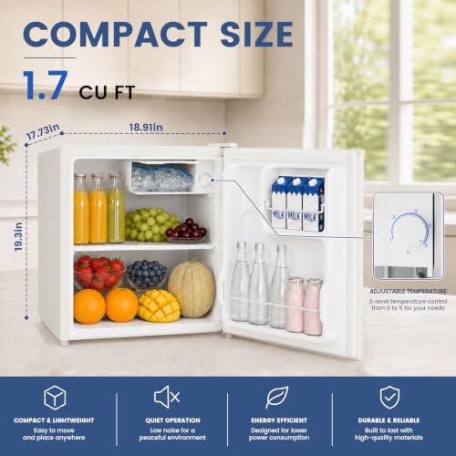 BANGSON 1.7 Cu.Ft Mini Fridge with Freezer,Cream White - Image 2