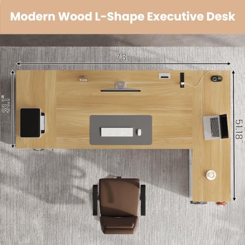 78" Executive Desk with Lockable File Cabinet, L Shaped Office Desk with Power Outlets, Large Executive Desk with Drawers and Storage Shelves , Reversible Computer Desk with Privacy Screen (White) - Image 2
