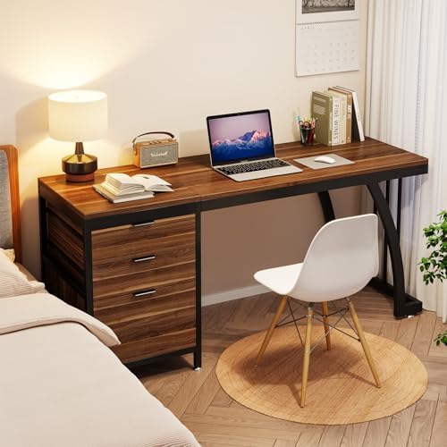 Tribesigns Computer Desk with 3 Drawers, 59-Inch PC Desk with Reversible Drawers, Industrial Study Writing Table Workstation with File Storage for Home Office, Walnut - Image 5