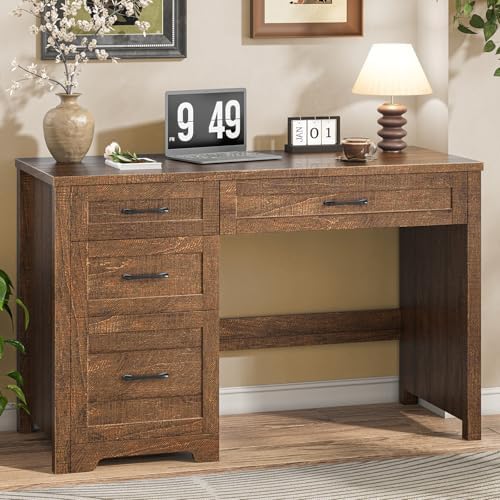 Halitaa Executive Desk with 3 Storage Drawers, Red Brown by Halitaa