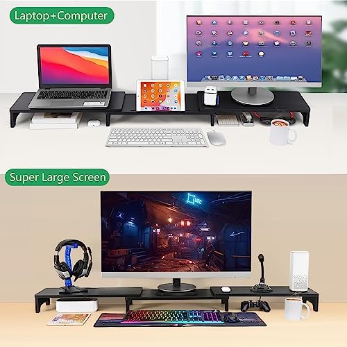 Nnewvante Monitor Stand Riser, 60 inch Bamboo Triple Monitor Stand for Desk - Image 6