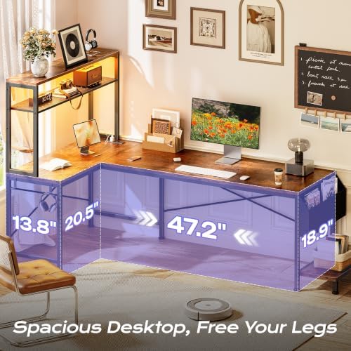 PRAISUN L Shaped Gaming Desk with LED Lights & Power Outlets - Image 5