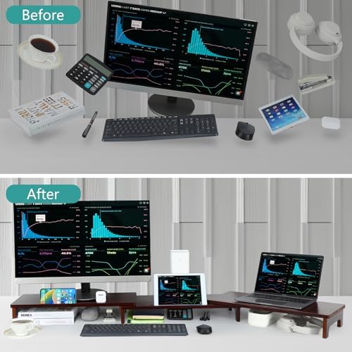 Nnewvante Dual Monitor Riser, 60 inch Bamboo Monitor Stand for Desk, Walnut - Image 5