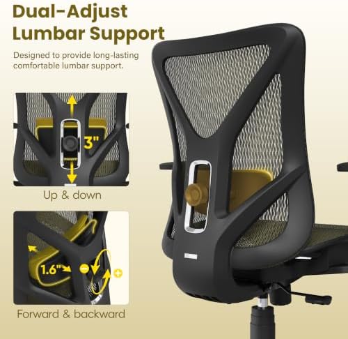 Ergonomic Office Chair, Mesh Computer Desk Chairs with BIFMA X5.1 Certified, Adjustable Lumbar Support, 3D Arm, Tilt Back, Wide Seat, Comfy Swivel Work Task Chair for Company and Home (Satin Gold) - Image 4