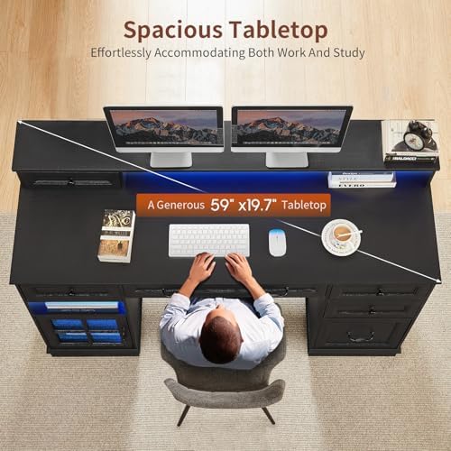 HAUOMS Farmhouse Executive Desk Computer Desk with Drawers，Black - Image 4