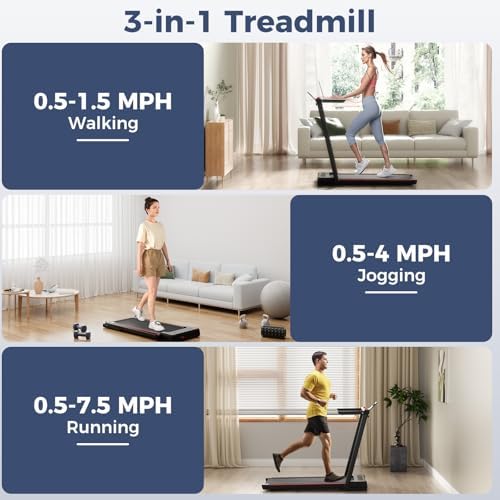 GYMAX Walking Pad Treadmill, 3 in 1 Folding Treadmill with Removable Desktop, Remote & 12 Preset Programs, 2.5 HP Under Desk Walking Pad Running Machine for Home Gym Exercise Workout - Image 2