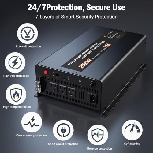 Sump Pump Battery Backup System, 2000W Pure Sine Wave Inverter with Remote Control & LCD Screen, Auto Switches to Battery Power, for Basement Flood Protection & Power Outage Emergency - Image 3
