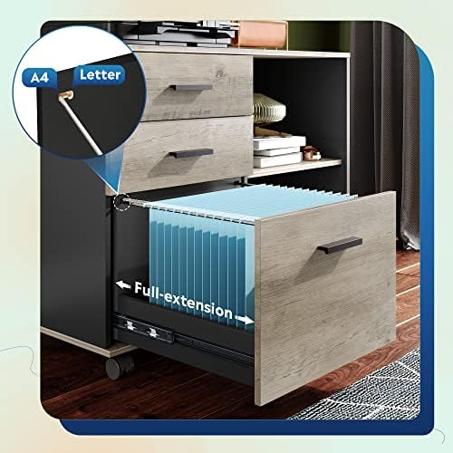 DEVAISE 3-Drawer Mobile File Cabinet, Lateral Filing Cabinet, Greige - Image 4