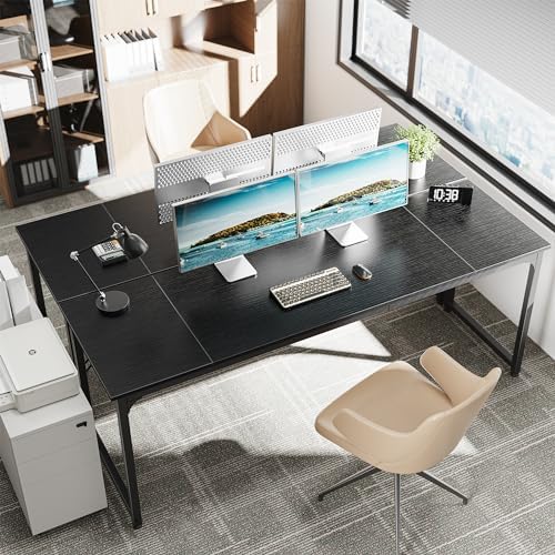 Huuger Computer Desk, 80 Inch Office Desk, Gaming Desk with Storage, Writing Desk Work Desk for Home Office, Study, Long Simple Desk, Large Legroom, Metal Frame, Black - Image 2