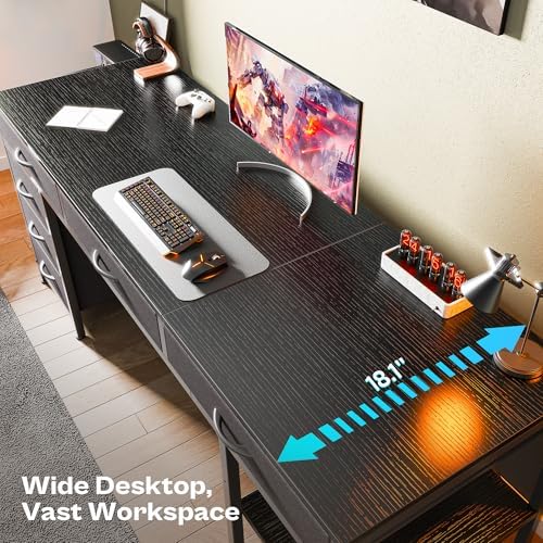 Huuger Computer Desk with 6 Drawers, Office Desk with Shelves, Reversible Gaming Desk, Corner Desk with Storage, Work for Home Office, Study, Living Room, 63inch, Black - Image 5
