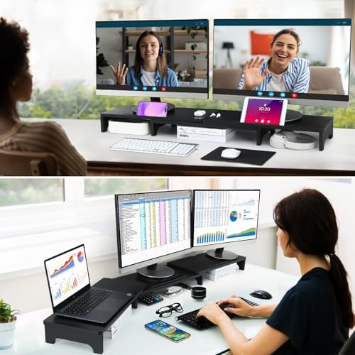 Nnewvante Monitor Stand Riser, 60 inch Bamboo Triple Monitor Stand for Desk - Image 2