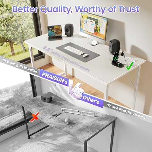 PRAISUN 47 X 20 Inch Computer Desk, Power Outlets, USB-C, White - Image 5