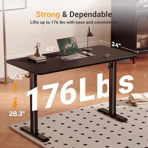 YDN Electric Standing Desk Adjustable Height, 63 x 24 Inches Sit Stand up Desk with Memory Presets & Cable Management, Home Office Desk for Office & Computer Workstation, Black Frame/Black Top - Image 3
