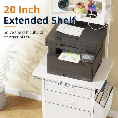 HIGDBFE 3 Drawer File Cabinet with Charging Station, 49''H Tall, 3-Tier Small Filing Cabinet for Home Office, 20''*15'' for Small Printer, Fabric Drawer, Printer Stand, White - Image 3