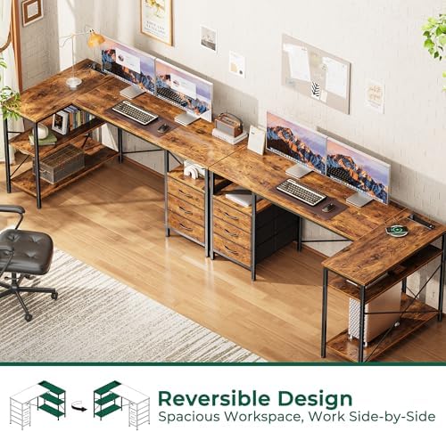 Huuger L Shaped Office Desk with Power Outlets & 3 Drawers - Image 4