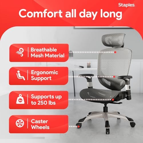 Staples Ergonomic Mesh Task Chair with Lumbar Support, Swivel, Gray - Image 6