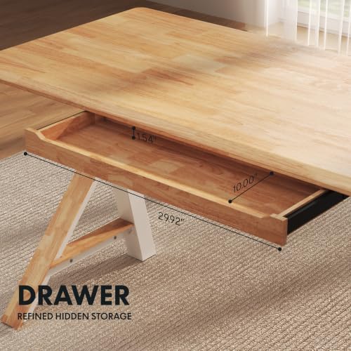 FLEXISPOT 63" WoodiX Solid Wood Executive Standing Desk with Drawer, Maple - Image 2