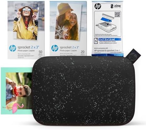 HP Sprocket 2x3 Instant Smartphone Photo Printer 75 Sheets Bundle - Bluetooth Portable Color Wireless Mobile Printer (Black) Zink Sticky-Back Photos by HP