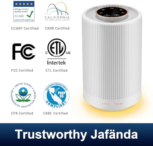 JF100 Air Purifiers for Home bedroom Coverage 450 sqft, HEPA Air Purifier with Brushless Motor, 22 dB Quiet Air cleaner for 99.97% Dust Smoke Odor Pollen Pets Hair Dander, Night Light, White - Image 3