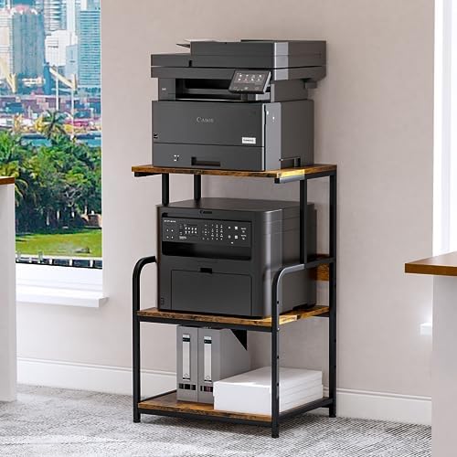 Arbuxzuy Printer Stand with Storage Shelf,3 Tier Printer Cart with Wheels,Mobile Printer Table for Home Office,Stands for Printer Heat Press Scanner Fax,Industrial Style (Brown) by Arbuxzuy