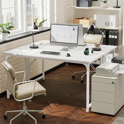 PRAISUN 55 X 20 Inch Computer Desk, Power Outlets, USB-C, White - Image 2