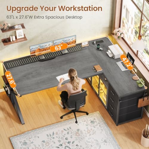 SEDETA 63"x27.6" L Shaped Gaming Desk with 4 Drawers Storage, Grey - Image 3