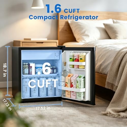 Electactic 1.6 Cu.ft Mini Fridge, Compact Refrigerator, Single Reversible Door, Ultra Quiet, Energy Efficient for Office, Dorm, Bedroom, Apartment, Black - Image 2
