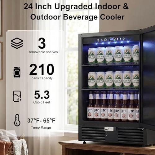 24 Inch Beverage Refrigerator–210 Can Large Capacity Beverage Fridge with French Door, Built-in or Freestanding Under Counter Outdoor Beverage Cooler with Reversible Door, Black - Image 2