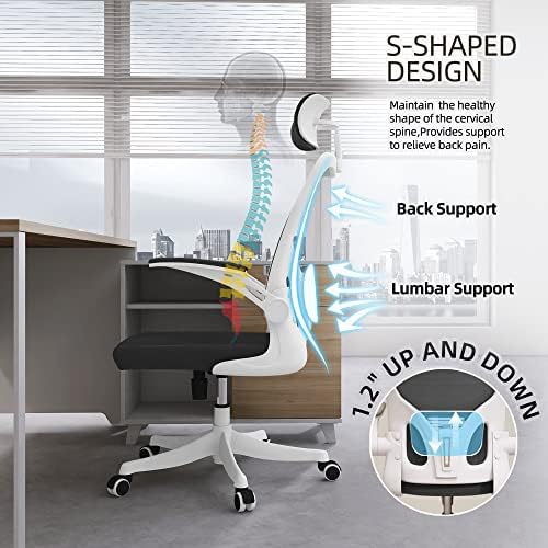Monhey Office Chair, Ergonomic Office Chair with Lumbar Support & 3D Headrest & Flip Up Arms Home Office Desk Chairs Rockable Computer Chair Multi-Angle from 90° to 130° with 350LBS CapacityChair - Image 4