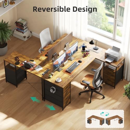 63 Inch L Shaped Office Desk with 6 Drawers & Type-C Port, Rustic Brown - Image 6
