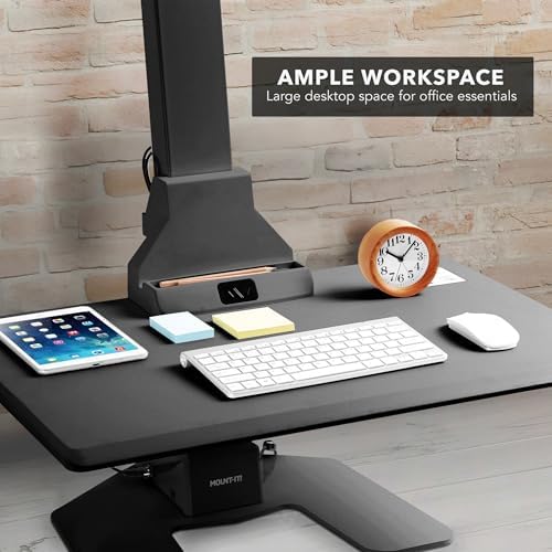Mount-It! Electric Standing Desk Converter - Motorized Sit-Stand Desk Riser with Monitor Mount, Standup Powered Desktop Lift for Single Monitor up to 32", 28" Wide Keyboard Tray, Adjustable Height - Image 5
