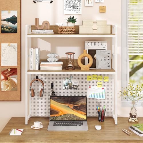 BECOMFORT 37" Desktop Bookshelf, Desk Hutch Dorm with DIY Metal Pegboard - Image 6