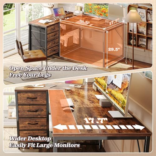 PRAISUN 43.3" Small L Shaped Desk with Power Outlets & 4 Drawers - Image 5