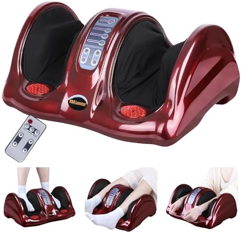 H&B Luxuries Shiatsu Foot Massager Machine with Remote Controller, Kneading and Rolling Home Massagers for Feet, Ankle, Calf, Leg, Ideally for Men, Women, Father, Mom Parents and The Elderly, Red by HBLuxuries