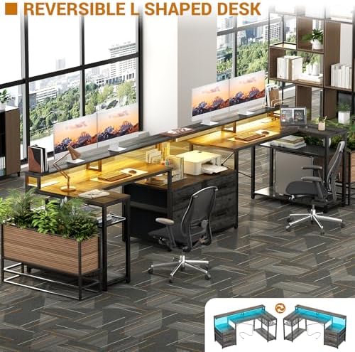 Aheaplus L Shaped Desk with File Drawer, Reversible L Shaped Gaming Desk - Image 5