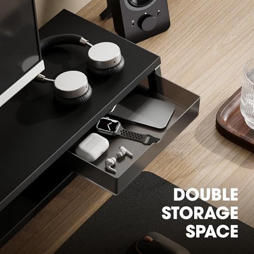 Fenge Dual Monitor Stand Riser, 42.5in Desk Shelf with 2 Drawers, Black - Image 5