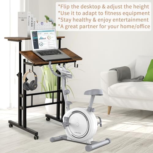 SIDUCAL Mobile Standing Desk, Portable Stand Up Desk, Small Adjustable Converter with Wheels Home Office Workstation, Rolling Laptop Cart for Sitting, Rustic Brown - Image 6