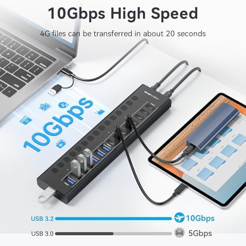 ACASIS 16 Ports Powered USB 3.2 Hub (8 USB-A 3.2 +8 USB-C 3.2), 10Gbps - Image 4