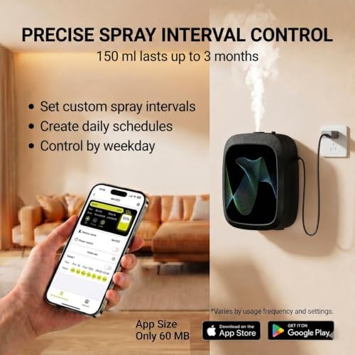 Waterless Essential Oil Diffuser, Cold Air Scent Diffuser Machine for Home & Office, Bluetooth App & Manual Control, USB-C or D Battery Powered, Wall Mount or Tabletop, Black - Image 4