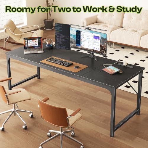 PRAISUN 70 x 24 Inch Computer Desk with Power Outlets & USB-C, Black - Image 6