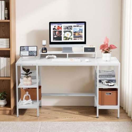 MINOSYS Computer Desk 55-inch with Storage Shelf - White Ideal Gaming Desk for Bedrooms, Small Spaces, and Home Offices Modern Writing Desk for PCs. - Image 6