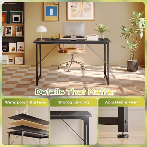 PRAISUN 47 Inch Computer Desk, Office Desk, Spacious Desktop, Black - Image 6