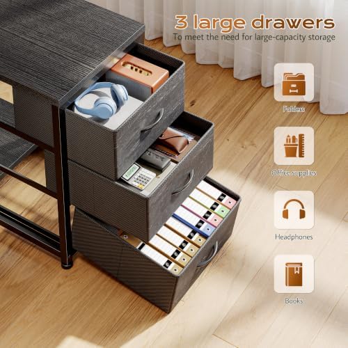 EnHomee 55" L Shaped Gaming Desk with 3 Storage Drawers & LED for Bedroom - Image 4