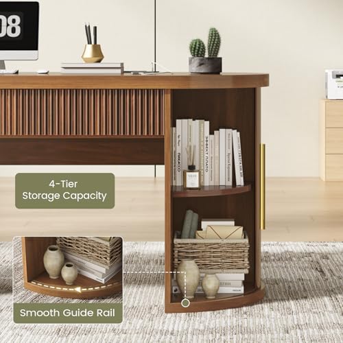 SEDETA 58.3" x 21.7" Fluted Office Executive Desk with 2 Drawers Storage - Image 5